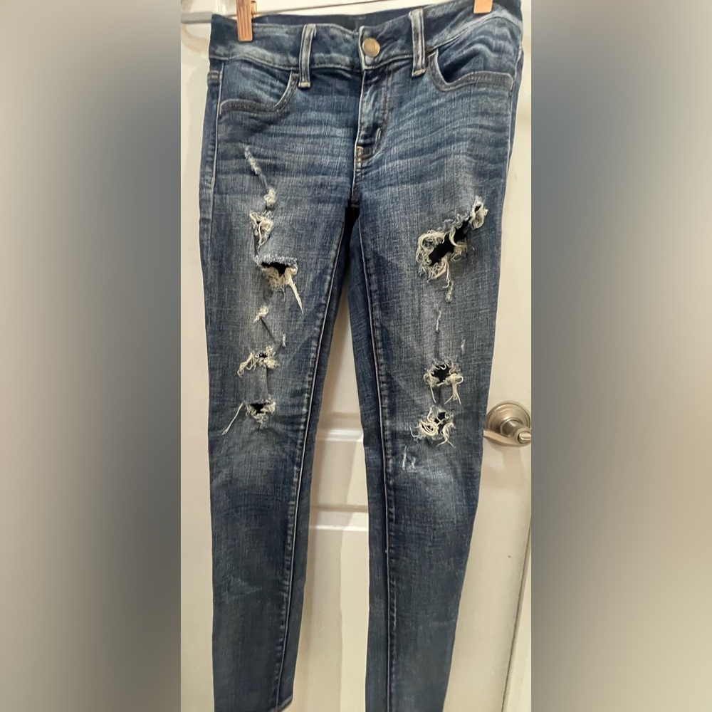 American Eagle Outfitters Ripped Blue Skinny Jeans
